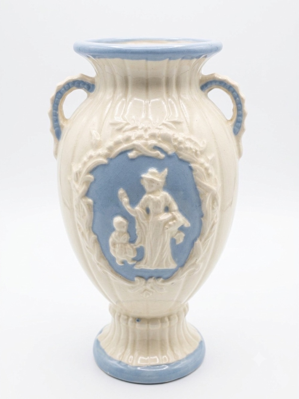 Vintage Two-Handle Raised Cameo Vase X1
